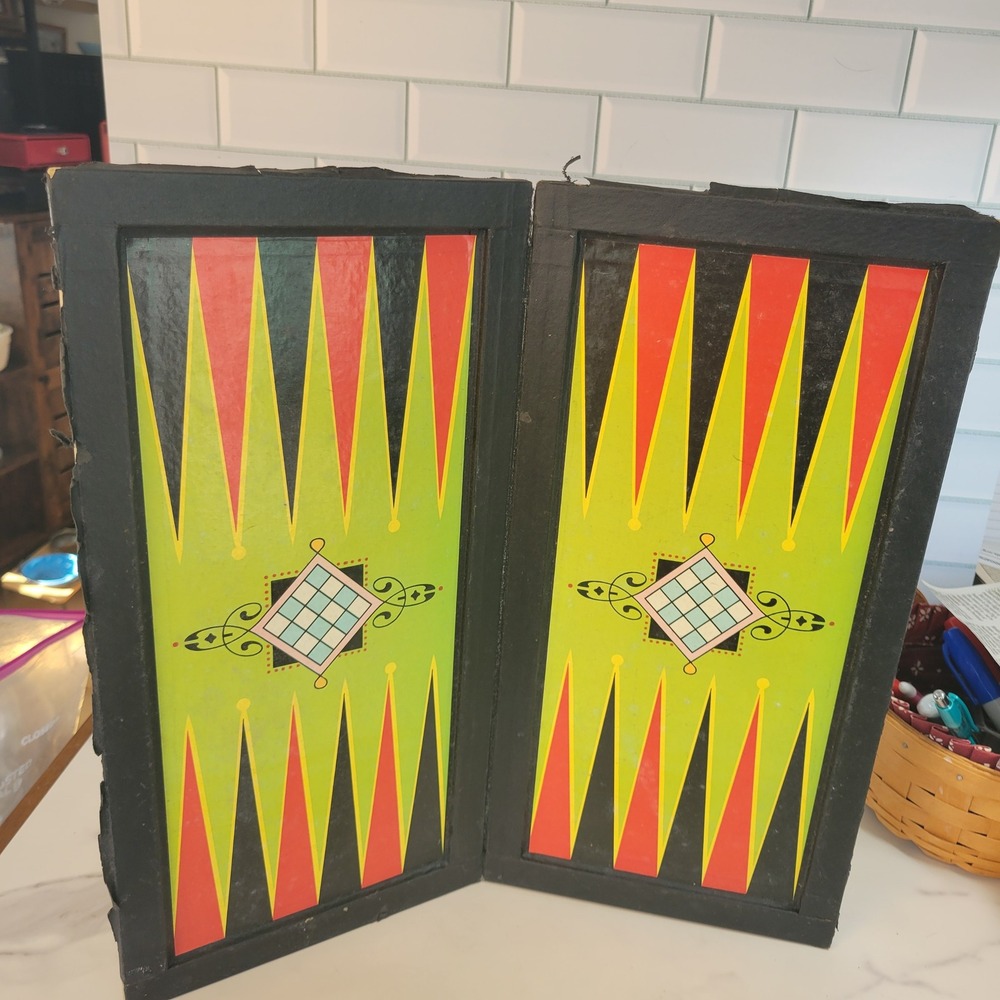 Vintage Backgammon Checkers‎ Board Folding Mid Century Modern Bakelite Pieces